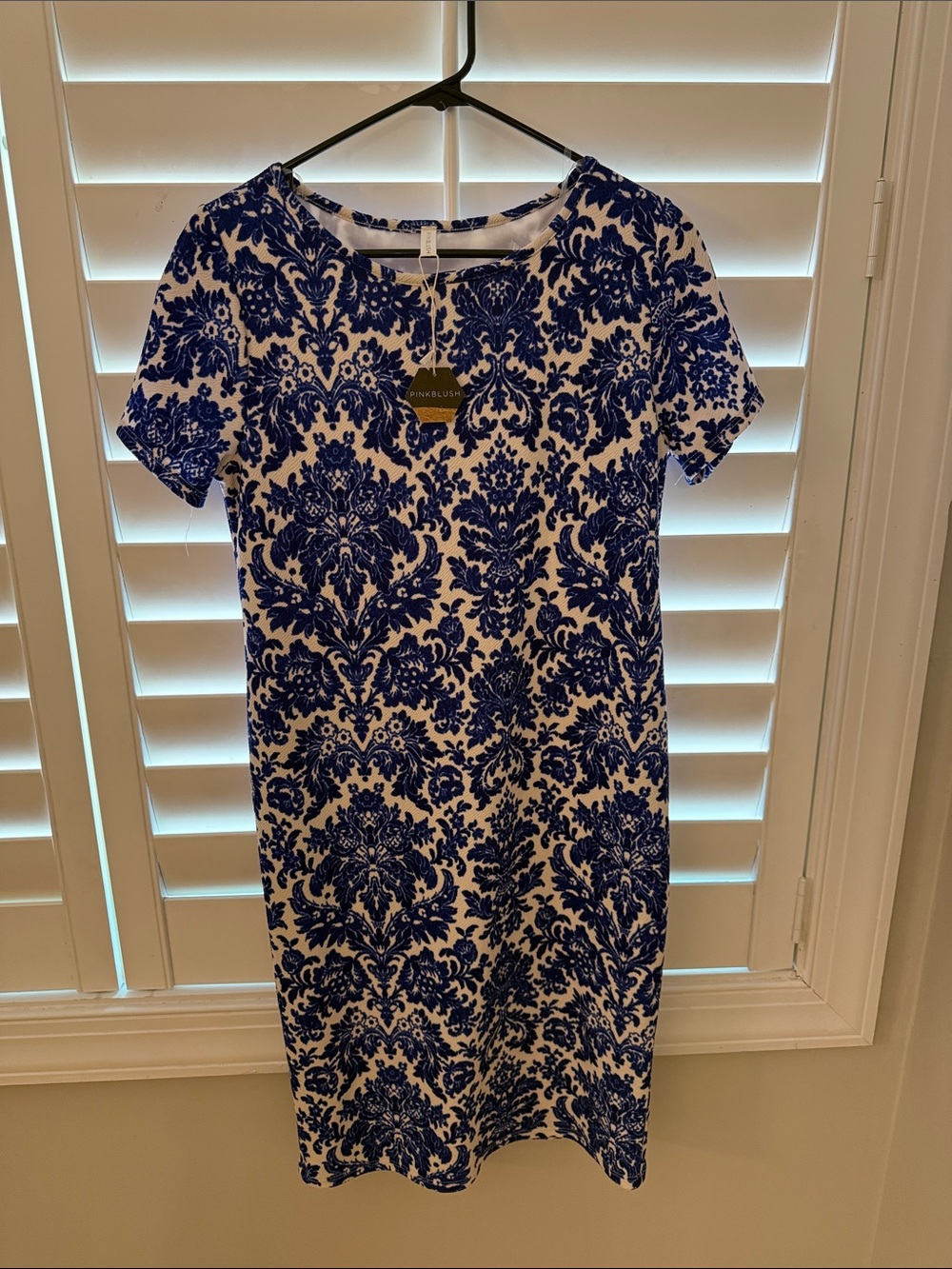 Pinkblush Blue and White Short Sleeve Sheath Dress